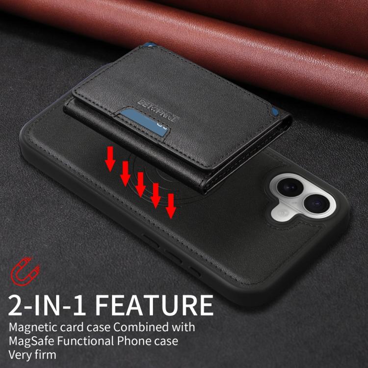 Pour iPhone 16 Plus Étui portefeuille magnétique détachable à rabat horizontal BETOPNICE (Noir)