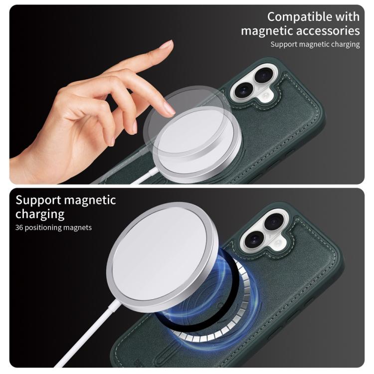 For iPhone 16 BETOPNICE Horizontal Flip Detachable MagSafe Wallet Phone Case(Green)