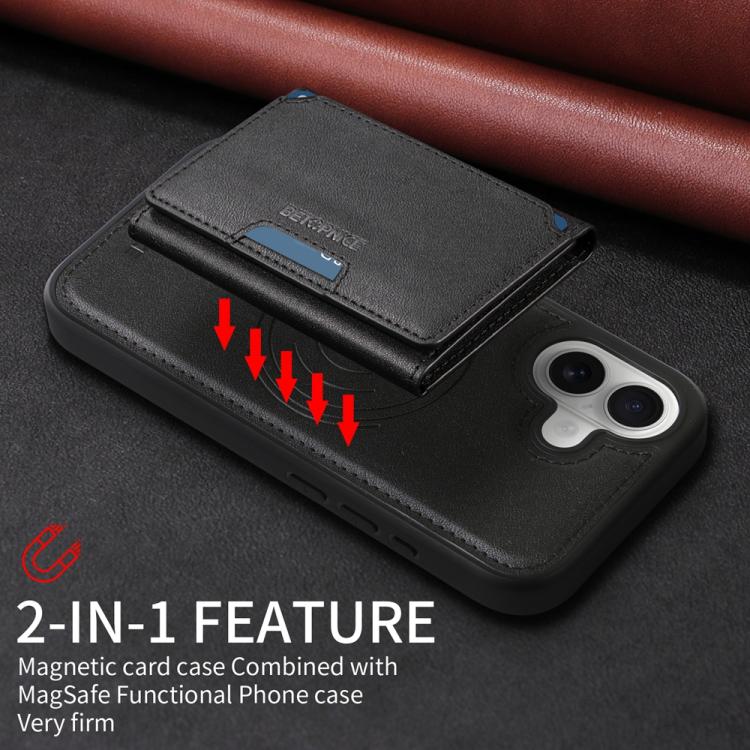 For iPhone 16 BETOPNICE Horizontal Flip Detachable MagSafe Wallet Phone Case(Black)