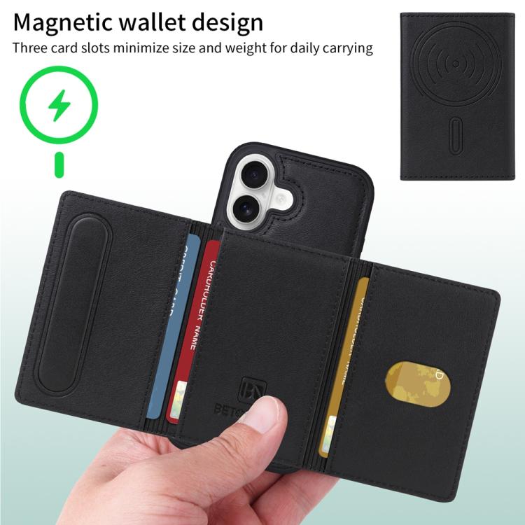 For iPhone 16 BETOPNICE Horizontal Flip Detachable MagSafe Wallet Phone Case(Black)