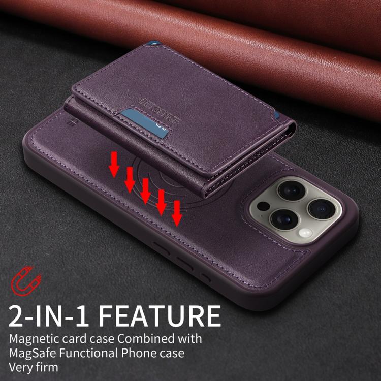 For iPhone 15 Pro Max BETOPNICE Horizontal Flip Detachable MagSafe Wallet Phone Case(Purple)