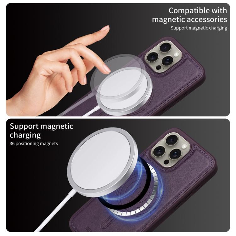 For iPhone 15 Pro Max BETOPNICE Horizontal Flip Detachable MagSafe Wallet Phone Case(Purple)
