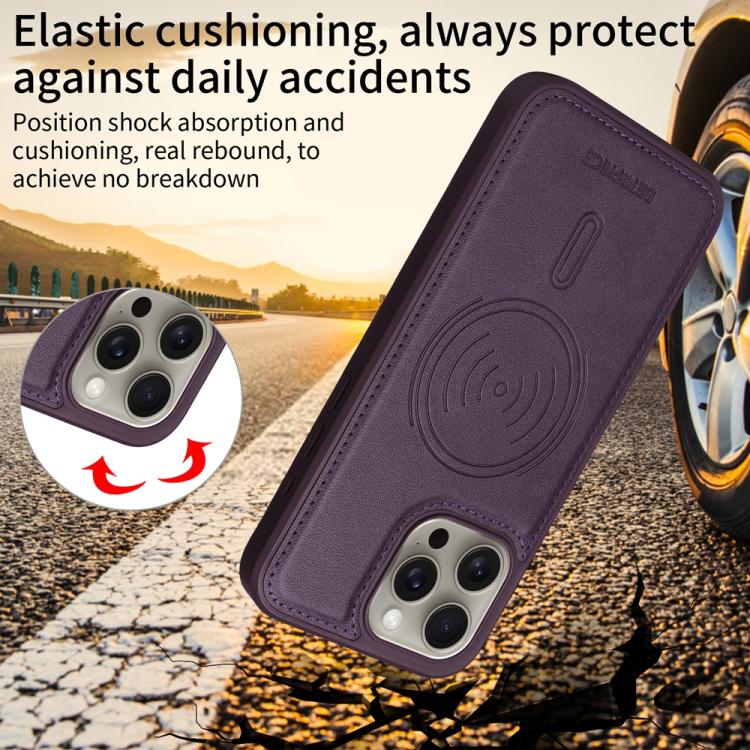 For iPhone 15 Pro Max BETOPNICE Horizontal Flip Detachable MagSafe Wallet Phone Case(Purple)