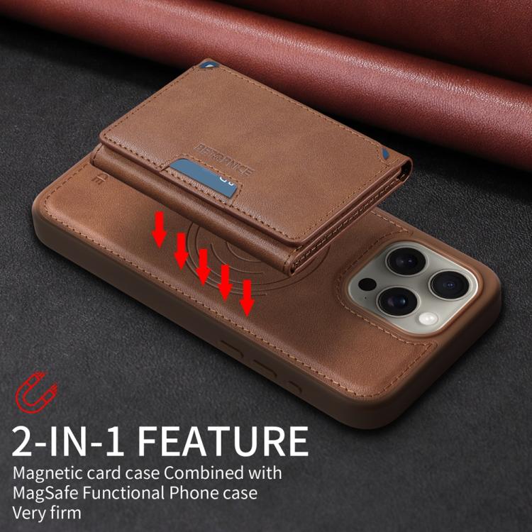 For iPhone 15 Pro Max BETOPNICE Horizontal Flip Detachable MagSafe Wallet Phone Case(Brown)