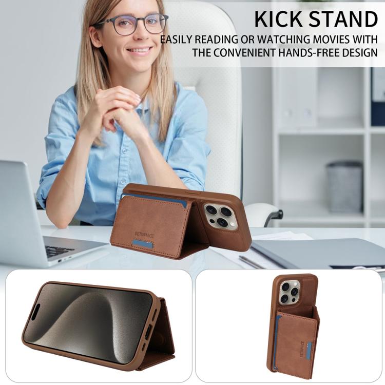 For iPhone 15 Pro Max BETOPNICE Horizontal Flip Detachable MagSafe Wallet Phone Case(Brown)