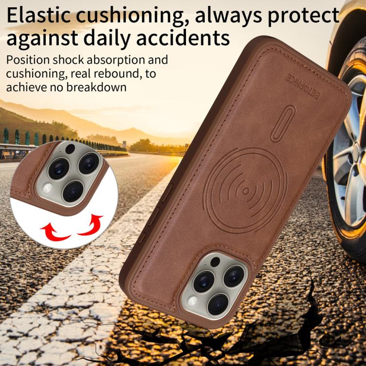 For iPhone 15 Pro Max BETOPNICE Horizontal Flip Detachable MagSafe Wallet Phone Case(Brown)