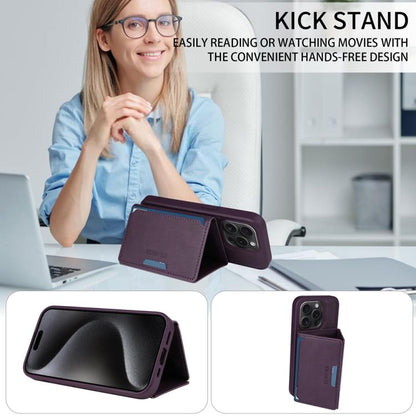 For iPhone 15 Pro BETOPNICE Horizontal Flip Detachable MagSafe Wallet Phone Case(Purple)