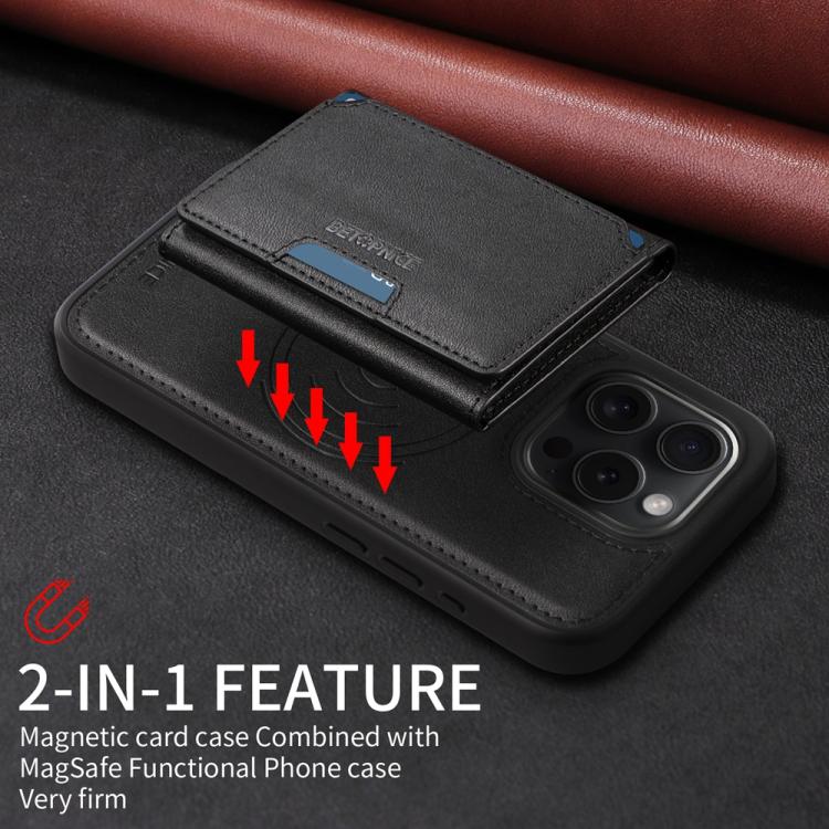 For iPhone 15 Pro BETOPNICE Horizontal Flip Detachable MagSafe Wallet Phone Case(Black)