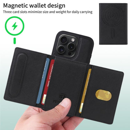 For iPhone 15 Pro BETOPNICE Horizontal Flip Detachable MagSafe Wallet Phone Case(Black)