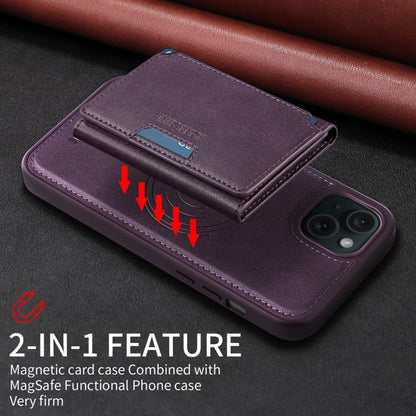 For iPhone 15 Plus BETOPNICE Horizontal Flip Detachable MagSafe Wallet Phone Case(Purple)