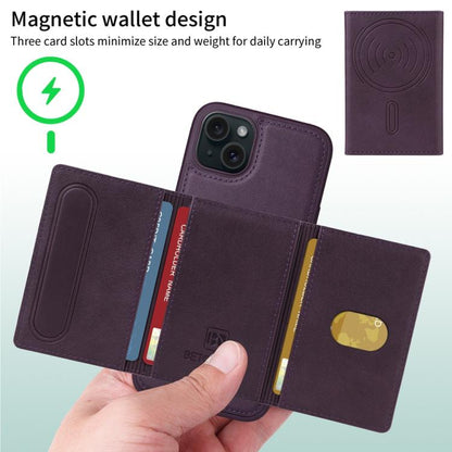 For iPhone 15 Plus BETOPNICE Horizontal Flip Detachable MagSafe Wallet Phone Case(Purple)