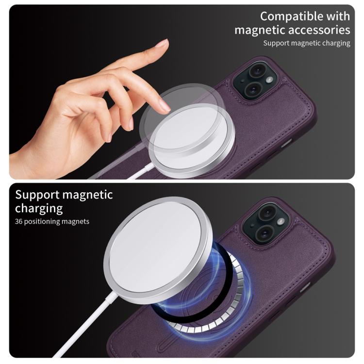 For iPhone 15 Plus BETOPNICE Horizontal Flip Detachable MagSafe Wallet Phone Case(Purple)
