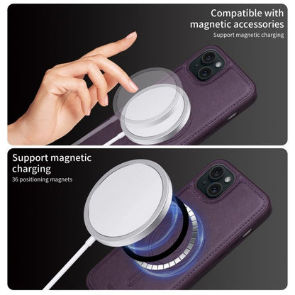 For iPhone 15 Plus BETOPNICE Horizontal Flip Detachable MagSafe Wallet Phone Case(Purple)