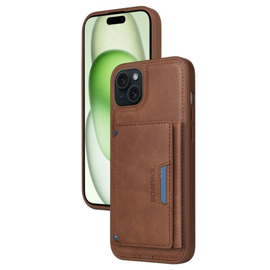 For iPhone 15 Plus BETOPNICE Horizontal Flip Detachable MagSafe Wallet Phone Case(Brown)