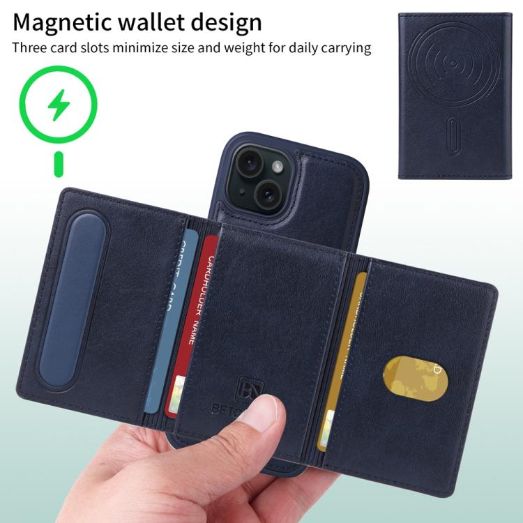 For iPhone 15 BETOPNICE Horizontal Flip Detachable MagSafe Wallet Phone Case(Blue)