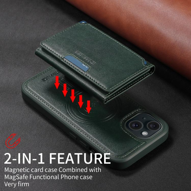For iPhone 15 BETOPNICE Horizontal Flip Detachable MagSafe Wallet Phone Case(Green)