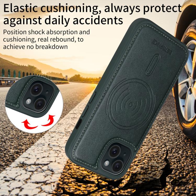 For iPhone 15 BETOPNICE Horizontal Flip Detachable MagSafe Wallet Phone Case(Green)