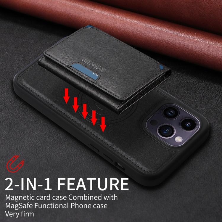For iPhone 14 Pro Max BETOPNICE Horizontal Flip Detachable MagSafe Wallet Phone Case(Black)
