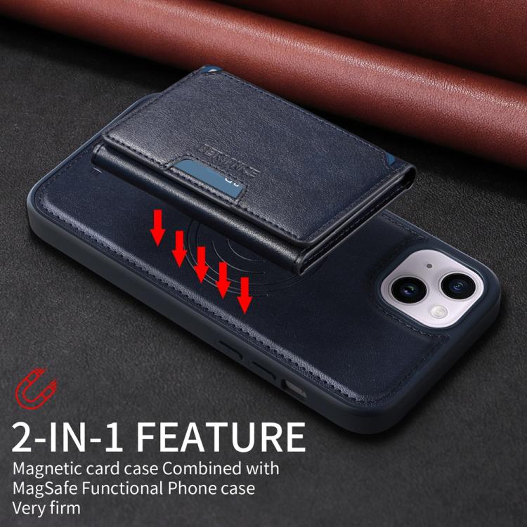 For iPhone 14 Plus BETOPNICE Horizontal Flip Detachable MagSafe Wallet Phone Case(Blue)