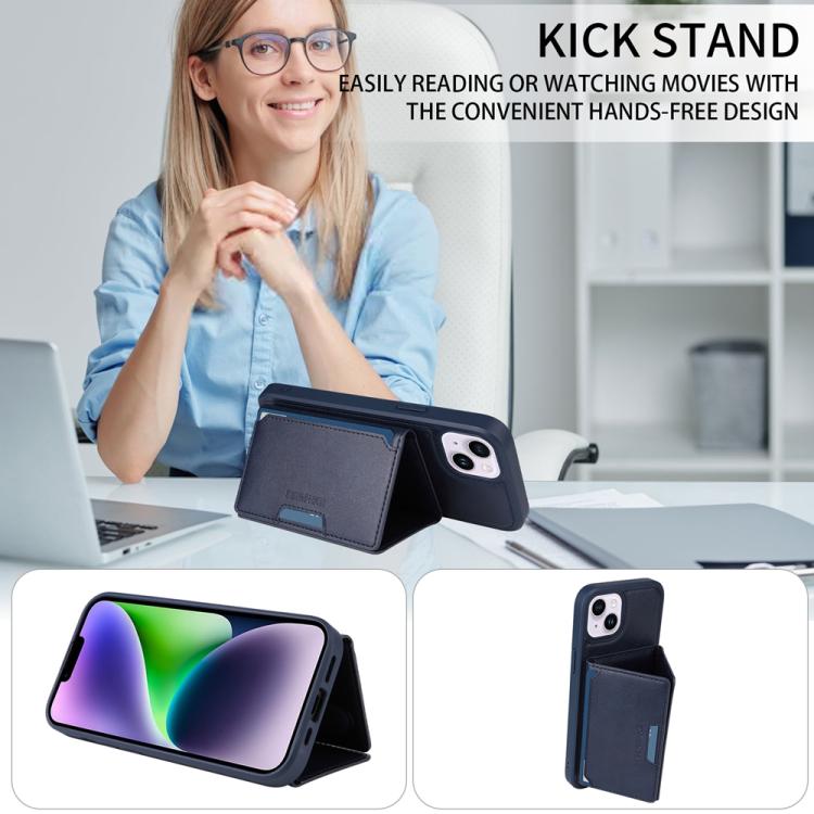 For iPhone 14 Plus BETOPNICE Horizontal Flip Detachable MagSafe Wallet Phone Case(Blue)