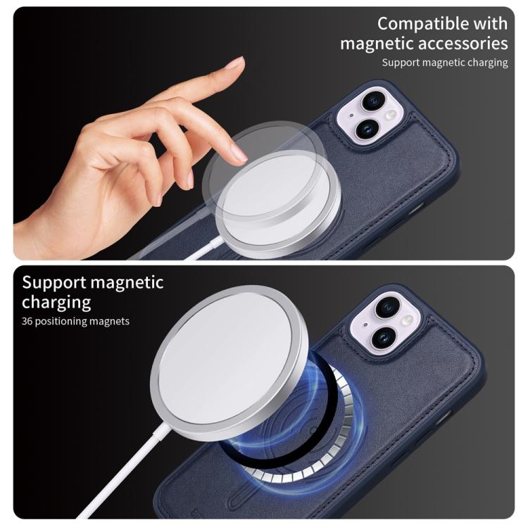 For iPhone 14 Plus BETOPNICE Horizontal Flip Detachable MagSafe Wallet Phone Case(Blue)