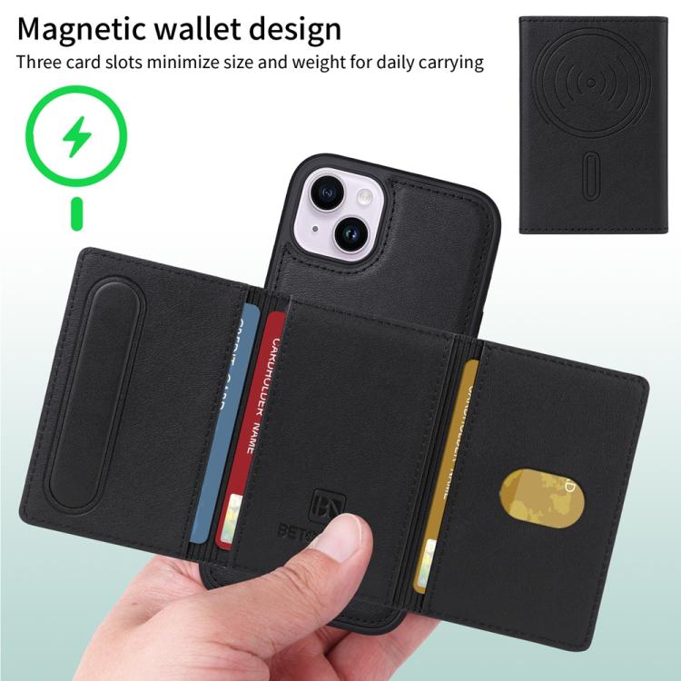 For iPhone 14 Plus BETOPNICE Horizontal Flip Detachable MagSafe Wallet Phone Case(Black)