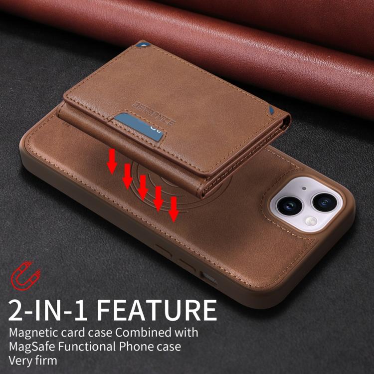 Pour iPhone 14 Plus Étui portefeuille MagSafe détachable à rabat horizontal BETOPNICE (marron)