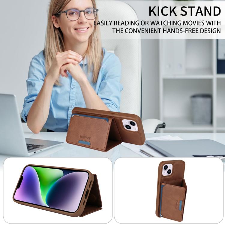 Pour iPhone 14 Plus Étui portefeuille MagSafe détachable à rabat horizontal BETOPNICE (marron)