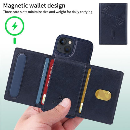 For iPhone 14 / 13 BETOPNICE Horizontal Flip Detachable MagSafe Wallet Phone Case(Blue)