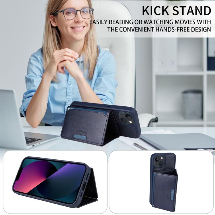 For iPhone 14 / 13 BETOPNICE Horizontal Flip Detachable MagSafe Wallet Phone Case(Blue)
