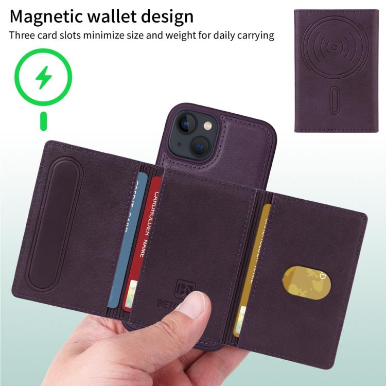Pour iPhone 14 / 13 Étui de téléphone à portefeuille MagSafe détachable à rabat horizontal BETOPNICE (Violet)