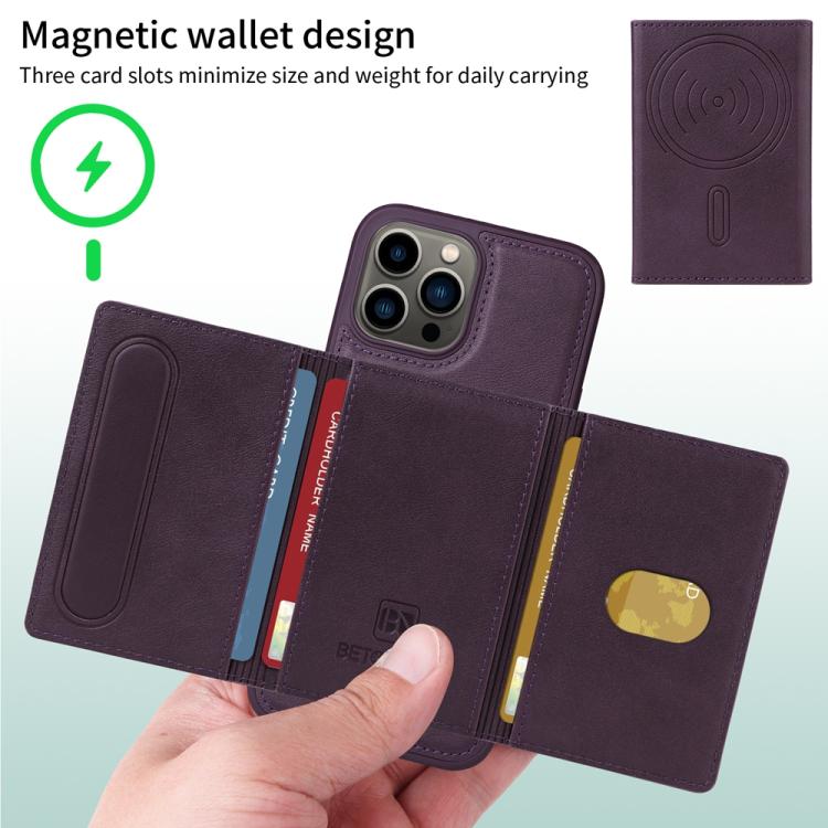 For iPhone 13 Pro Max BETOPNICE Horizontal Flip Detachable MagSafe Wallet Phone Case(Purple)