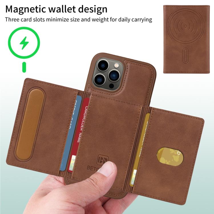 For iPhone 13 Pro Max BETOPNICE Horizontal Flip Detachable MagSafe Wallet Phone Case(Brown)