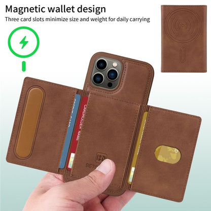 For iPhone 13 Pro Max BETOPNICE Horizontal Flip Detachable MagSafe Wallet Phone Case(Brown)