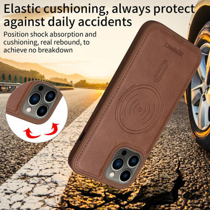 For iPhone 13 Pro Max BETOPNICE Horizontal Flip Detachable MagSafe Wallet Phone Case(Brown)