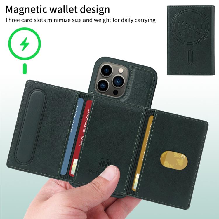 For iPhone 13 Pro BETOPNICE Horizontal Flip Detachable MagSafe Wallet Phone Case(Green)