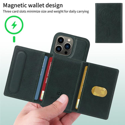 For iPhone 13 Pro BETOPNICE Horizontal Flip Detachable MagSafe Wallet Phone Case(Green)