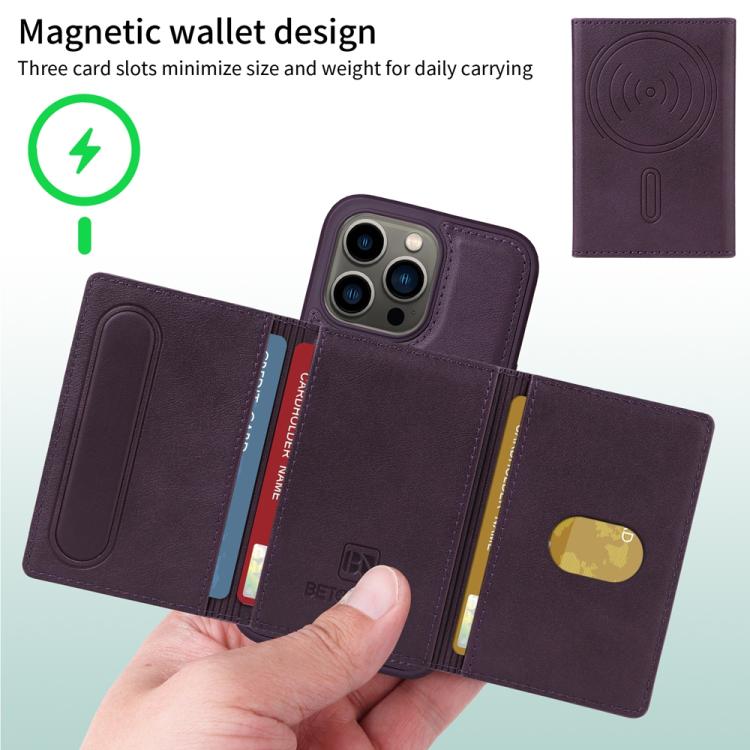 For iPhone 13 Pro BETOPNICE Horizontal Flip Detachable MagSafe Wallet Phone Case(Purple)