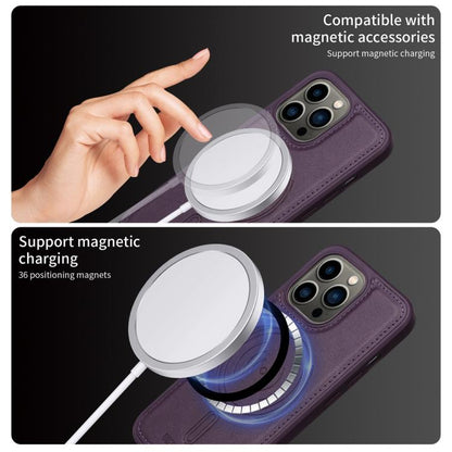 For iPhone 13 Pro BETOPNICE Horizontal Flip Detachable MagSafe Wallet Phone Case(Purple)