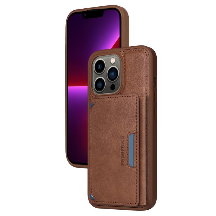For iPhone 13 Pro BETOPNICE Horizontal Flip Detachable MagSafe Wallet Phone Case(Brown)