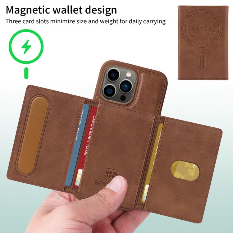 For iPhone 13 Pro BETOPNICE Horizontal Flip Detachable MagSafe Wallet Phone Case(Brown)