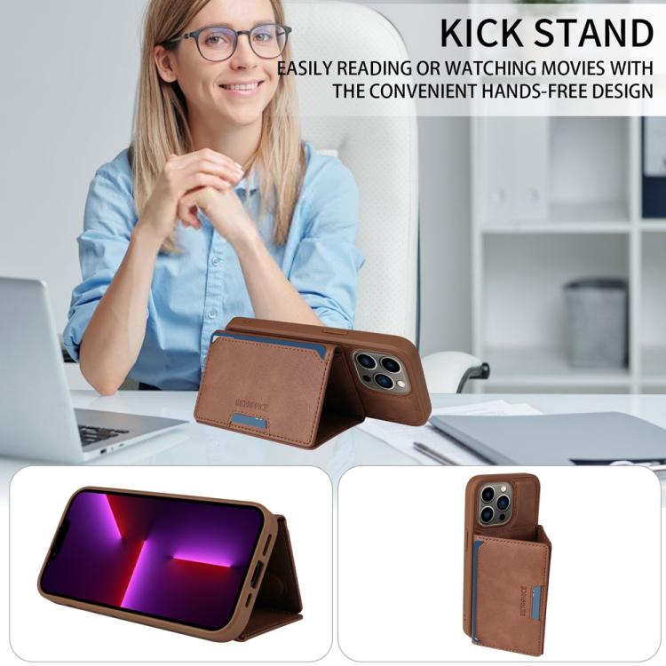For iPhone 13 Pro BETOPNICE Horizontal Flip Detachable MagSafe Wallet Phone Case(Brown)