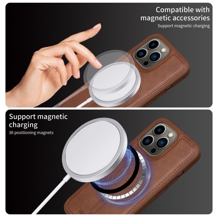 For iPhone 13 Pro BETOPNICE Horizontal Flip Detachable MagSafe Wallet Phone Case(Brown)