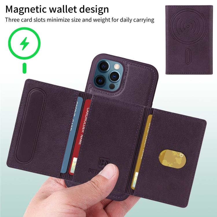 Pour iPhone 12 Pro Max Étui portefeuille détachable MagSafe à rabat horizontal BETOPNICE (Violet)