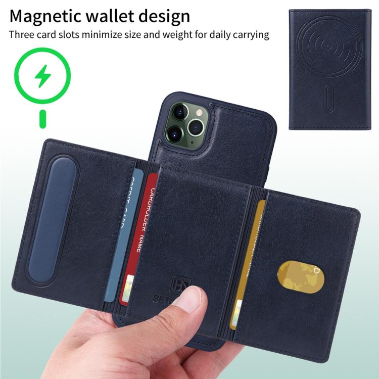 For iPhone 11 Pro Max BETOPNICE Horizontal Flip Detachable MagSafe Wallet Phone Case(Blue)