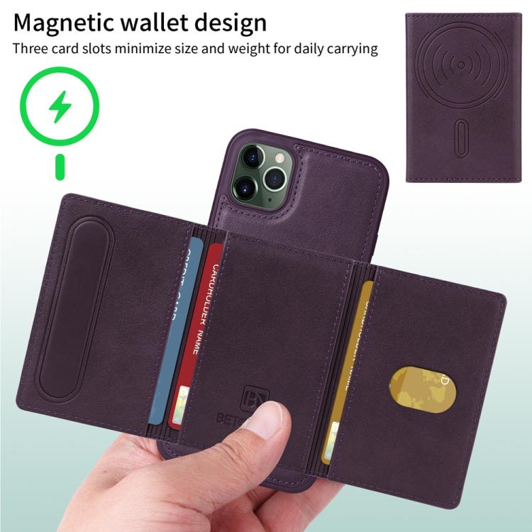 For iPhone 11 Pro Max BETOPNICE Horizontal Flip Detachable MagSafe Wallet Phone Case(Purple)