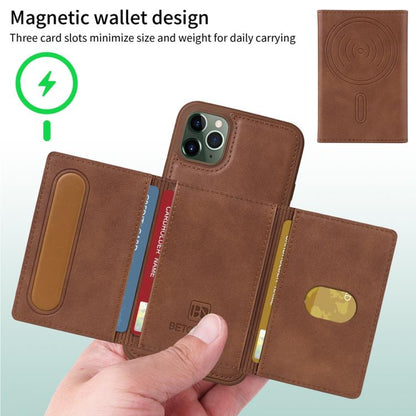 For iPhone 11 Pro Max BETOPNICE Horizontal Flip Detachable MagSafe Wallet Phone Case(Brown)