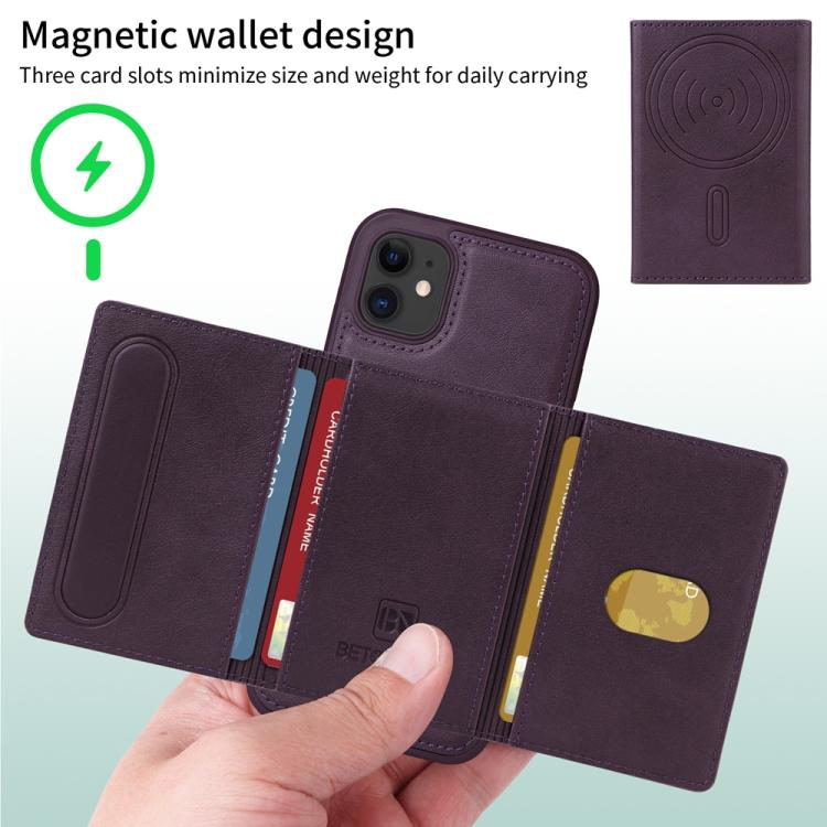 For iPhone 11 BETOPNICE Horizontal Flip Detachable MagSafe Wallet Phone Case(Purple)