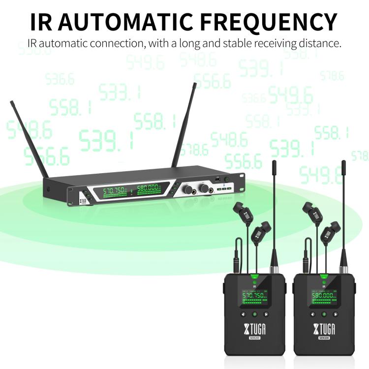 XTUGA SEM200 Wireless Stereo Stage Performance Professional In-ear Monitor System 4 BodyPacks + Transmitter