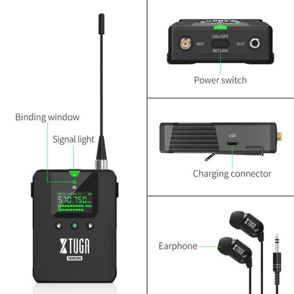 XTUGA SEM200 Wireless Stereo Stage Performance Professional In-ear Monitor System One BodyPack